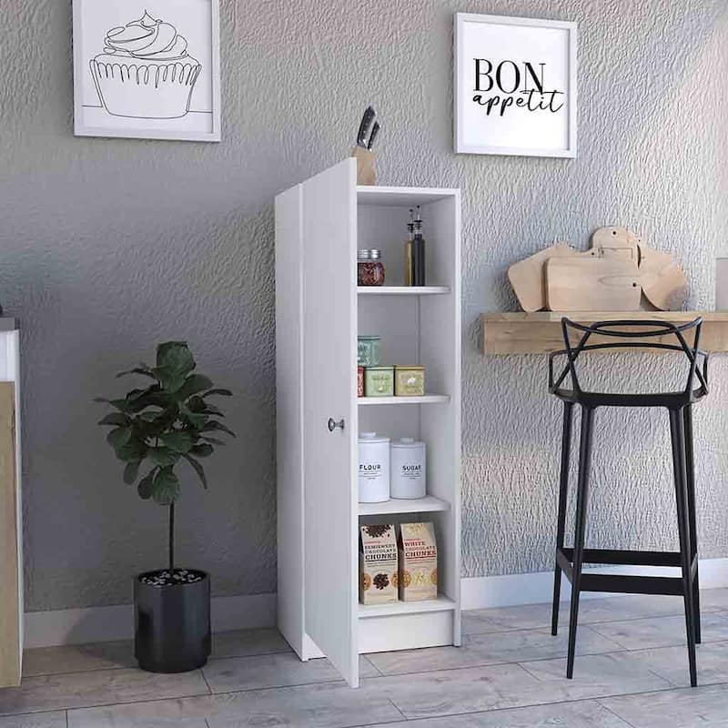 Kitchen Pantry 47" H, One Door Cabinet, Four Interior Shelves, Black