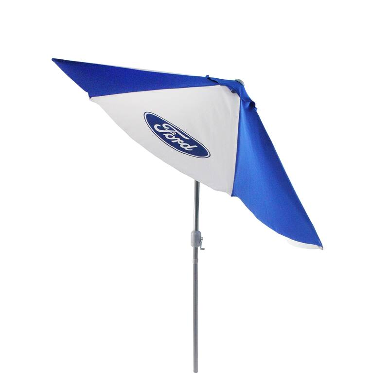 9' Outdoor Patio Ford Umbrella with Hand Crank and Tilt Blue and White