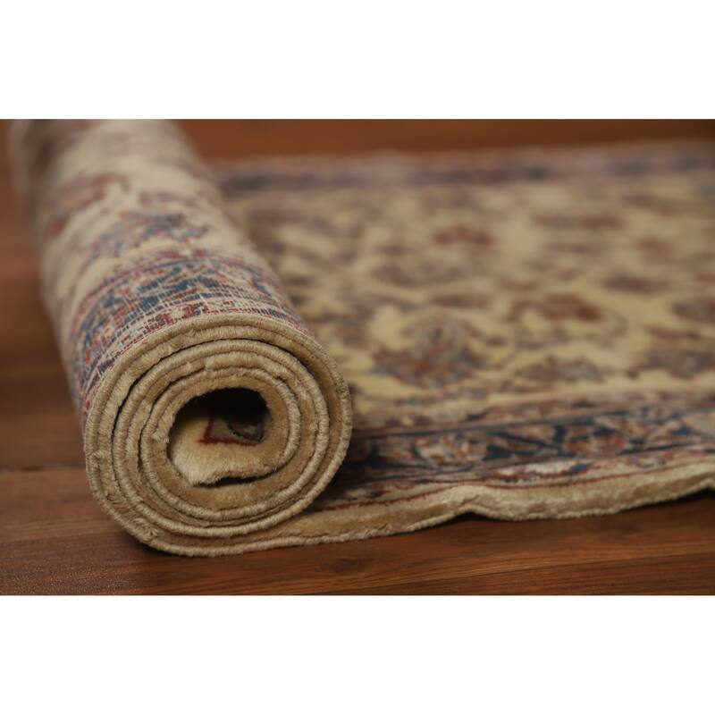 Hand Knotted Oriental 100% Wool Carpet Traditional Floral Beige & Ivories Kashan Runner Rug - 10' 0'' X 2' 7''