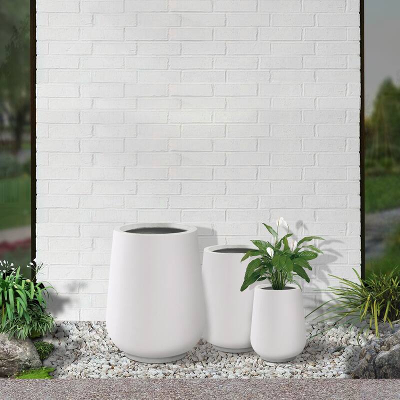 Kante 26.5", 20", 13.1"H Round Pure White Concrete Tall Planters (Set of 3), Outdoor/Indoor