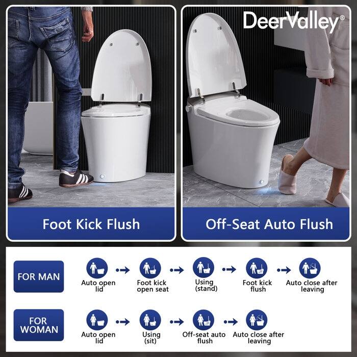 DV-1S0150-V3 Smart Bidet Toilet Elongated, Auto Open/Close Lid, Seat Heat, Foot Kick & Blackout Flush, Premium