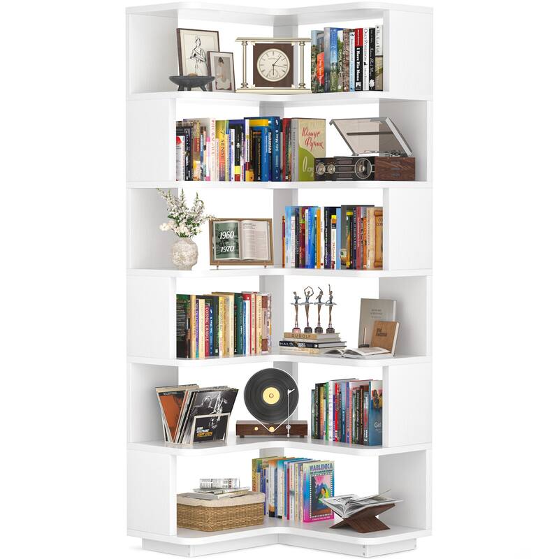 6-Tier Corner Bookcase, Freestanding Display Storage Book Shelf
