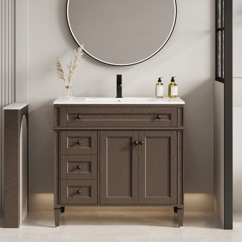 Retro Bathroom Vanity W/ Drop in Sink Combo Cabinet Set