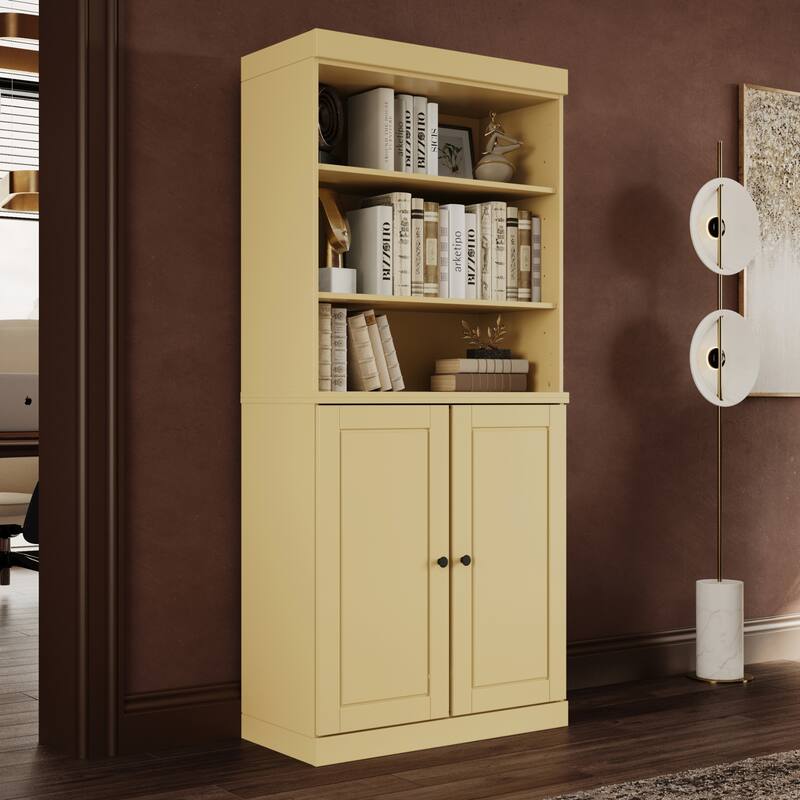 Palace Imports Solid Wood 6-Shelf Bookcase, Raised Panel Doors, Adjustable Shelves