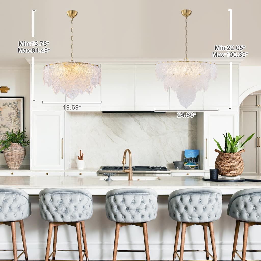 Luxury Gold Chandelier with Double-Tier Clear Glass Leaves