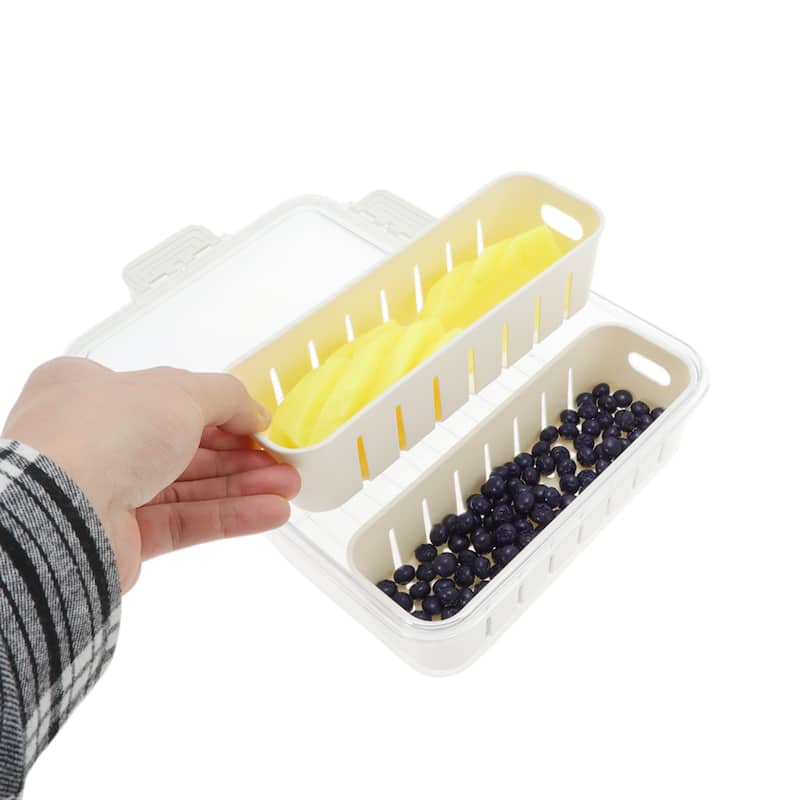 Sealed Drain Food Storage Containers 2 Compartment White Transparent 1 Set - White Transparent