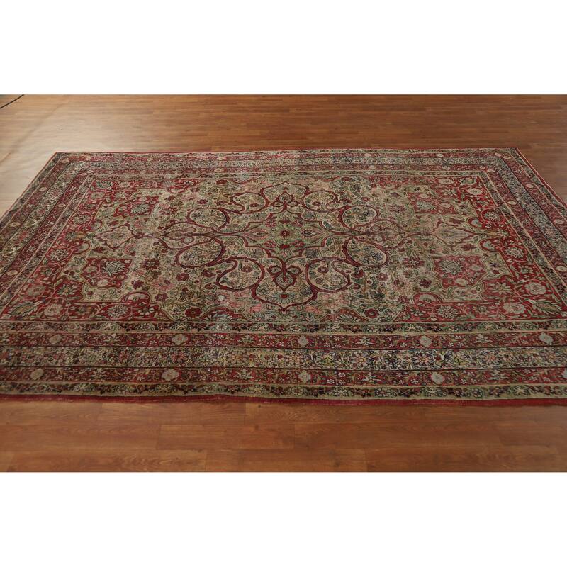 Hand Knotted Oriental 100% Wool Carpet Traditional Floral Beige & Ivories Kerman Area Rug - 9' 4'' X 6' 3''