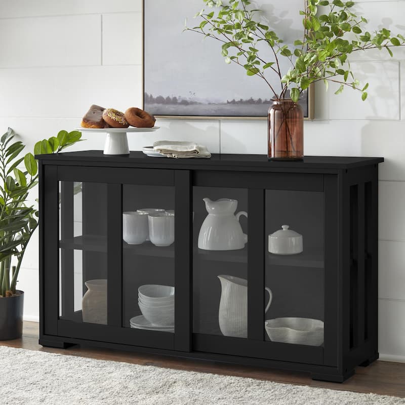 Porch & Den Jefferson Sliding Glass Door Stackable China Cabinet - Matte Black