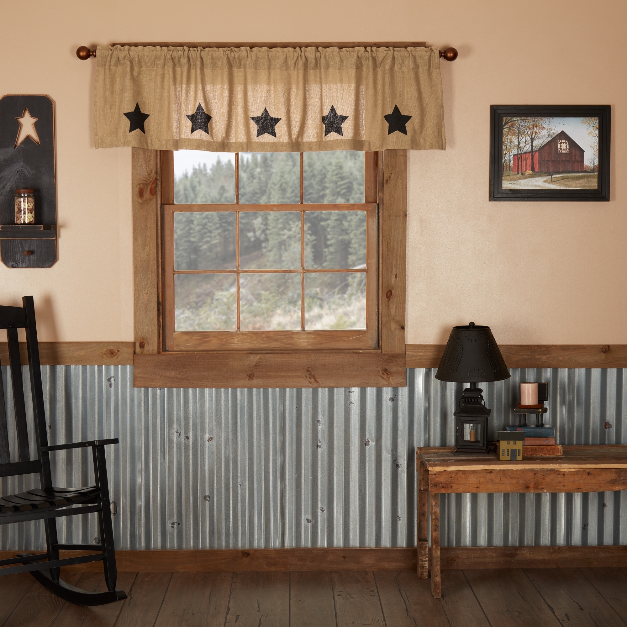 Burlap with Stencil Stars Valance