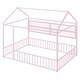 preview thumbnail 29 of 70, Metal House Bed with Metal Grid and Storage Shelves, Twin/Full Size Floor Montessori Bed with Roof Frame and Fence Guardrails