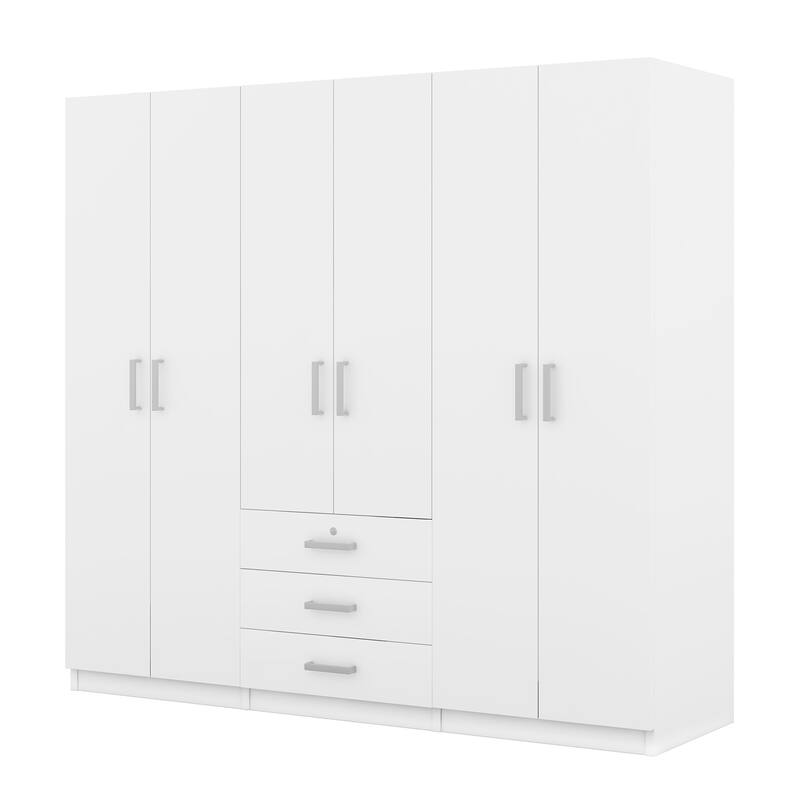 6-Doors Wooden Wardrobe Storage with 3 Big Drawers for Bedroom