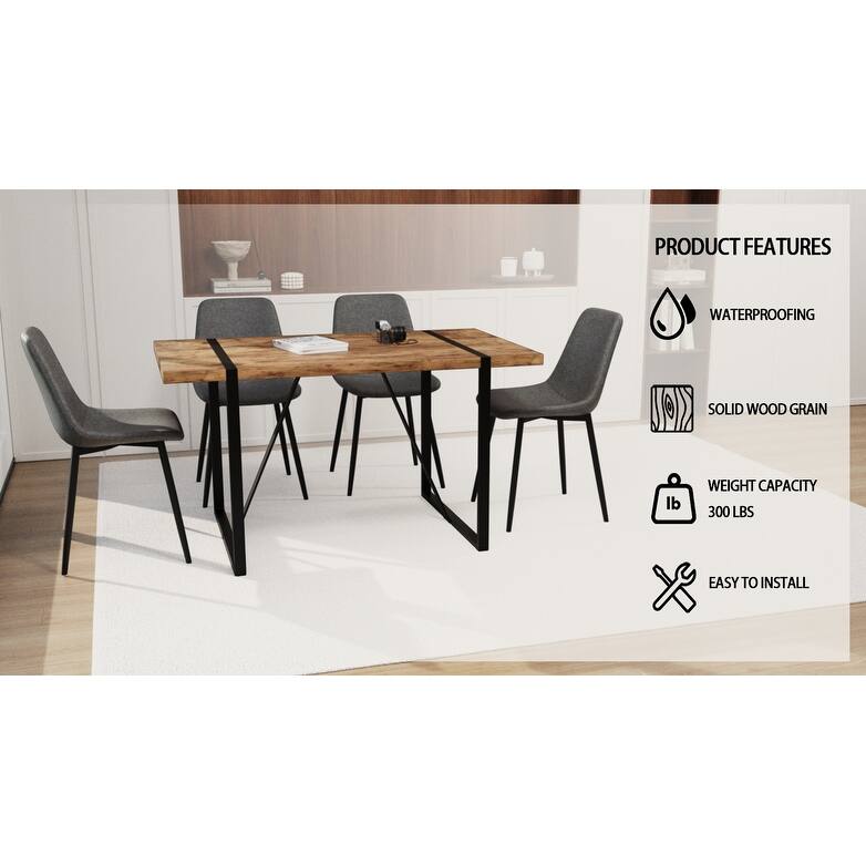 Modern 5-Piece Dining Set with Rectangular Table & 4 Square Corner Dining Chairs