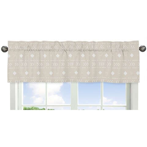 Boho Aztec Geometric Window Curtain Valance - Gender Neutral Beige Taupe Tan Bohemian Southwest Tribal for Llama Collection