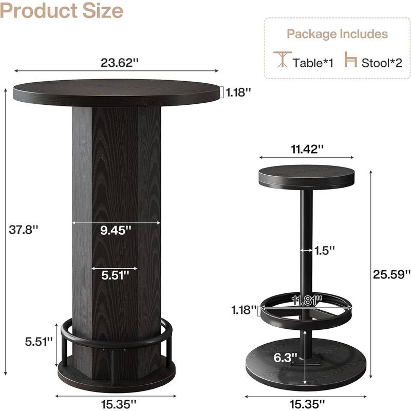 3-Piece Dining Table Set, Small Round Kitchen Table with 2 Chairs for Small Space, Apartment, Bistro