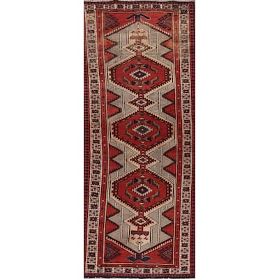 Red Ardebil Persian Vintage Runner Rug Handmade Wool Carpet - 3'2"x 9'8"