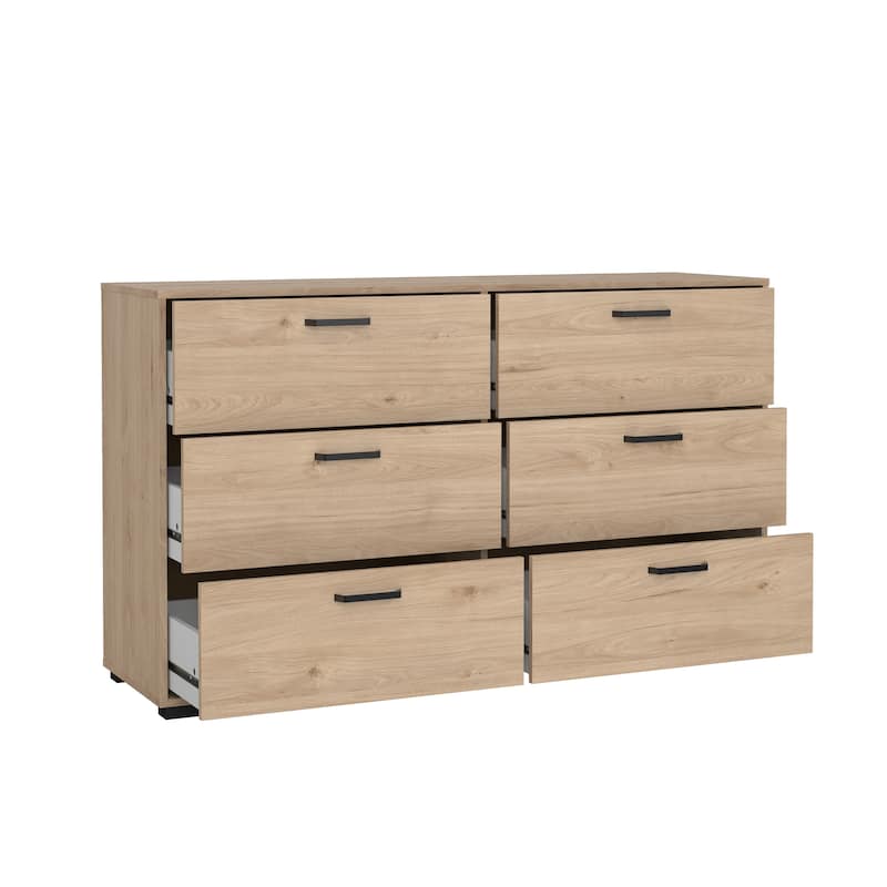 Porch & Den Sofia 6 Drawer Double Dresser, Jackson Hickory