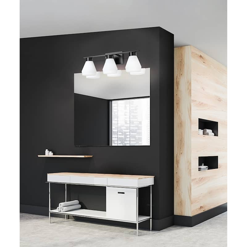 EGLO Copeland - 3-Light Bath Vanity Light - Matte Black Finish - White Glass Shade