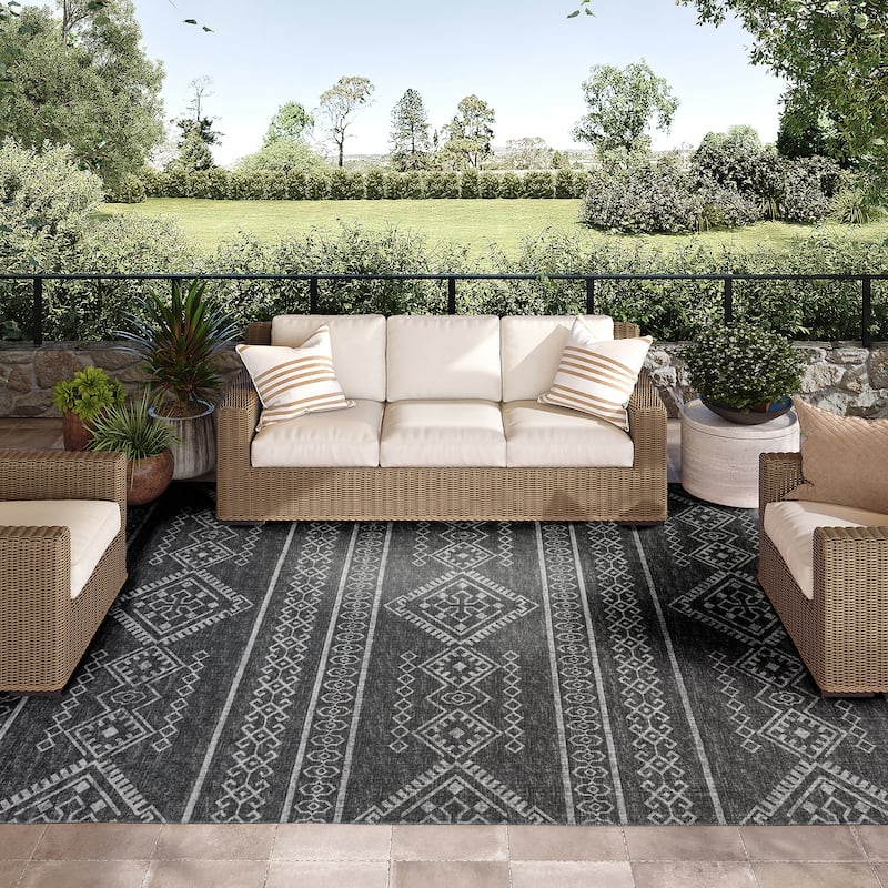 Indoor/ Outdoor Yuma Boho Washable Rug