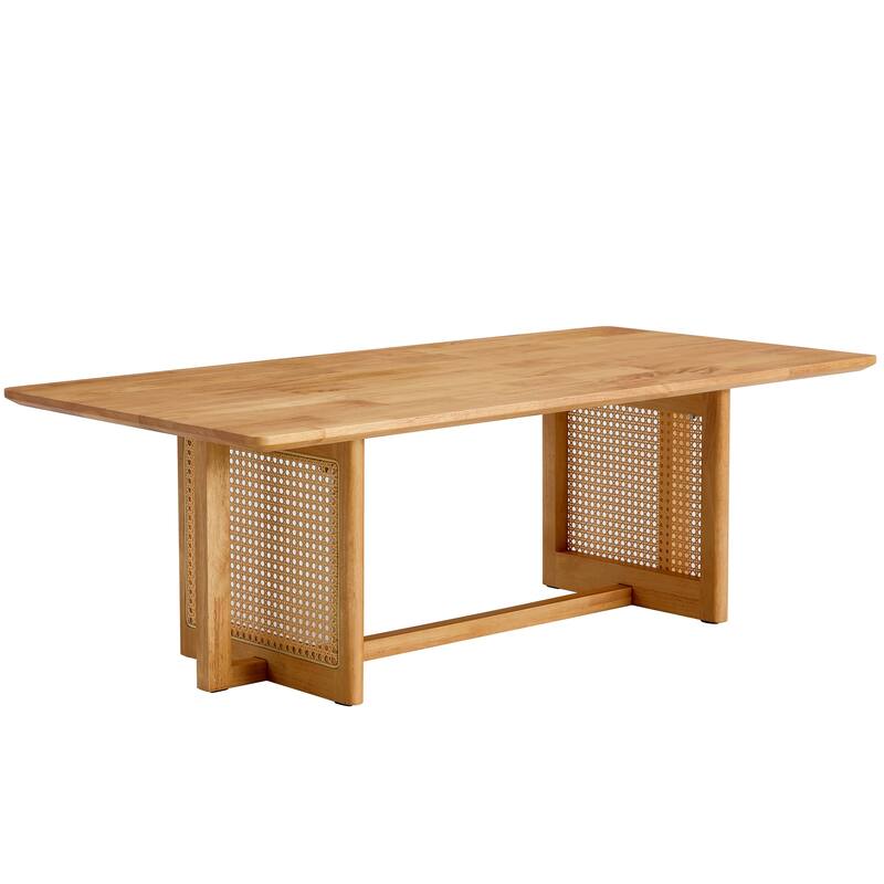 Chinese Log Style Imitation Rattan Walnut Color Coffee Table Rectangular Solid Wood Coffee Low Table, for Living Room Office