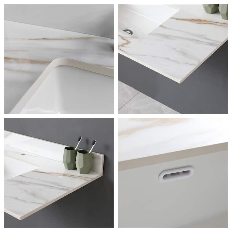 43" Bathroom Marble Undermount Vanity Top with 4" Height Backsplash