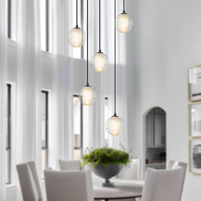 Starsky Modern 5-Light Cluster Globe Glass Chandelier Stair Entryway Cluster Light for High Ceiling - Black