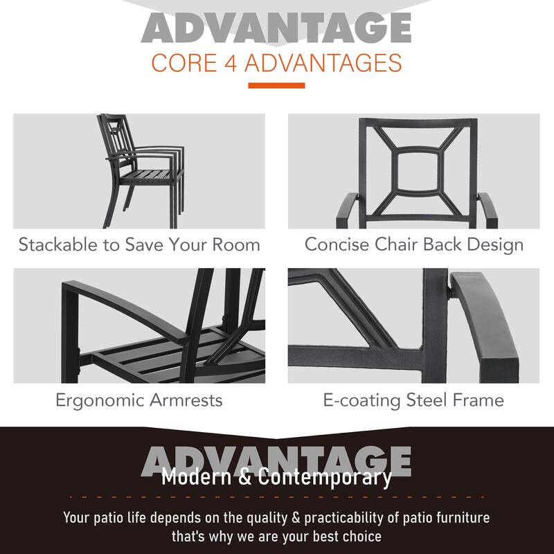 MAISON ARTS Patio Dining Set 7 Piece Metal Rectangle Patio Table with 2.6" Umbrella Hole and 6 Metal Dining Chairs, Black