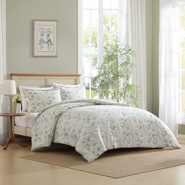 slide 2 of 9, Laura Ashley Bramble Floral Cotton Reversible Comforter Set Pink - King - 3 Piece