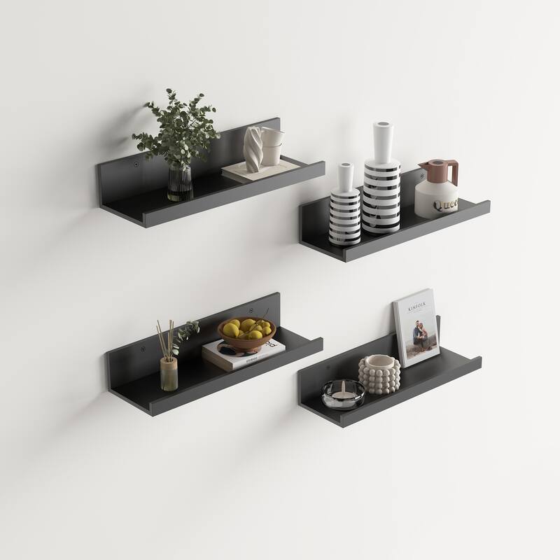 Homy Casa U-Shaped Wall-Mounted Floating Shelf Set of 4, Black & BR
