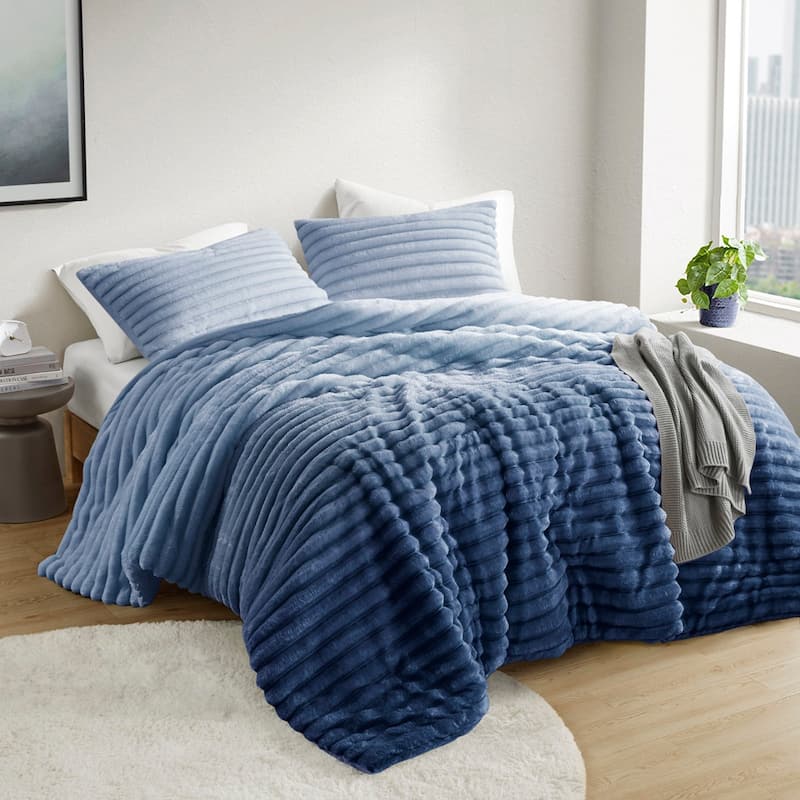Chelsea Square Avril Fluffy Ribbed Plush Comforter Set - Blue Ombre - King