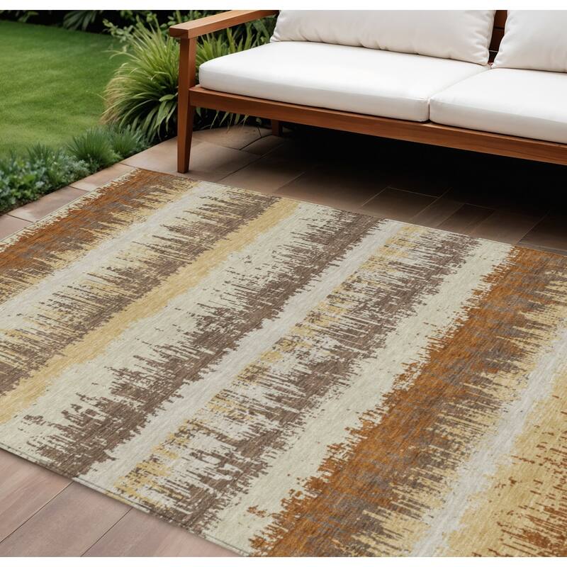 HomeRoots Striped Transitional Rectangle Outdoor Rug - 9' X 12'
