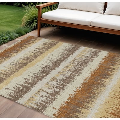 HomeRoots Striped Transitional Rectangle Outdoor Rug