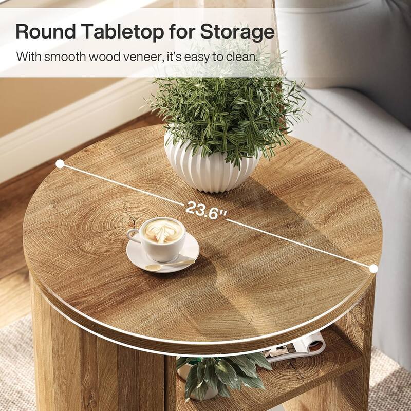 23.62 Inches Brown Engineered Wood End Table, 3-Tier Farmhouse Side Table