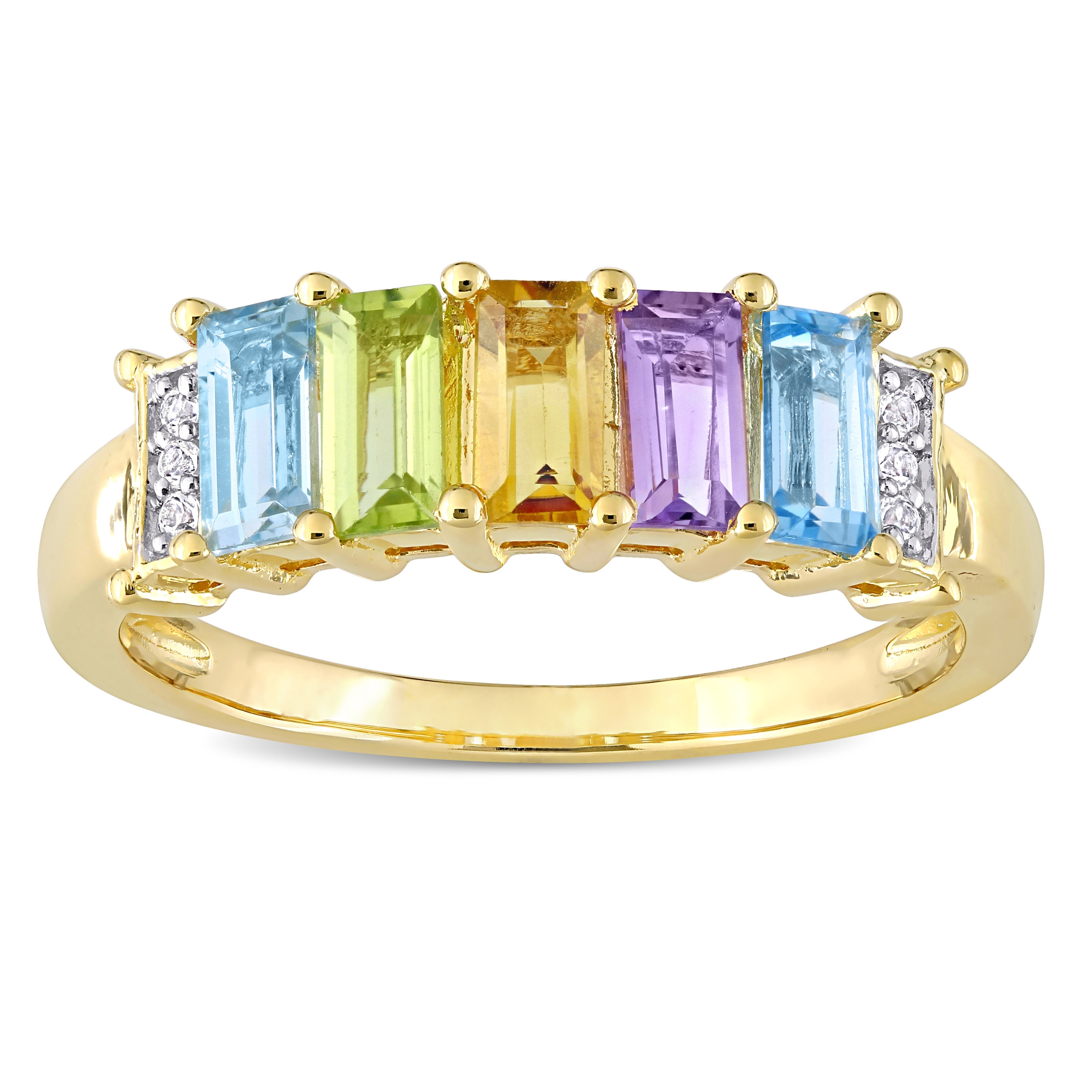 Miadora Yellow Plated Sterling Silver Topaz, Peridot & Rose de France Band Ring