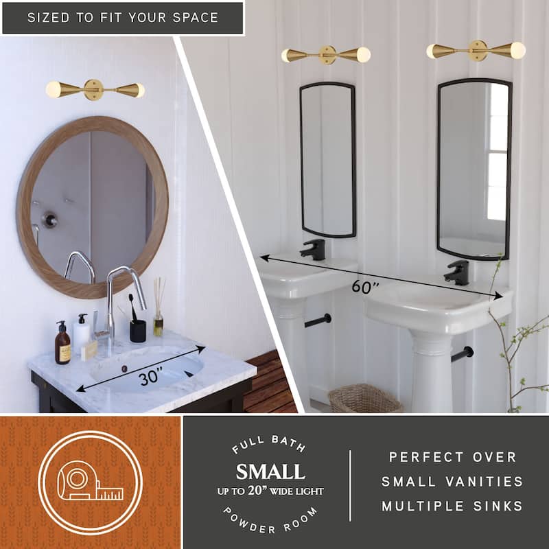 Zurich 2-Light 18 in. Modern Contemporary Bathroom Vanity Wall Fixture, Metal Cone Shade, Dimmable, LED Compatible