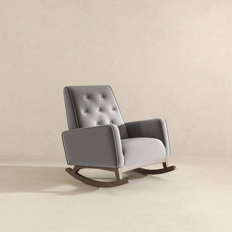 Light Grey Fabric Solid Wood Rocking Chair 36.6"H x 27.5"W x 39"D or Living Room Bedroom Reading