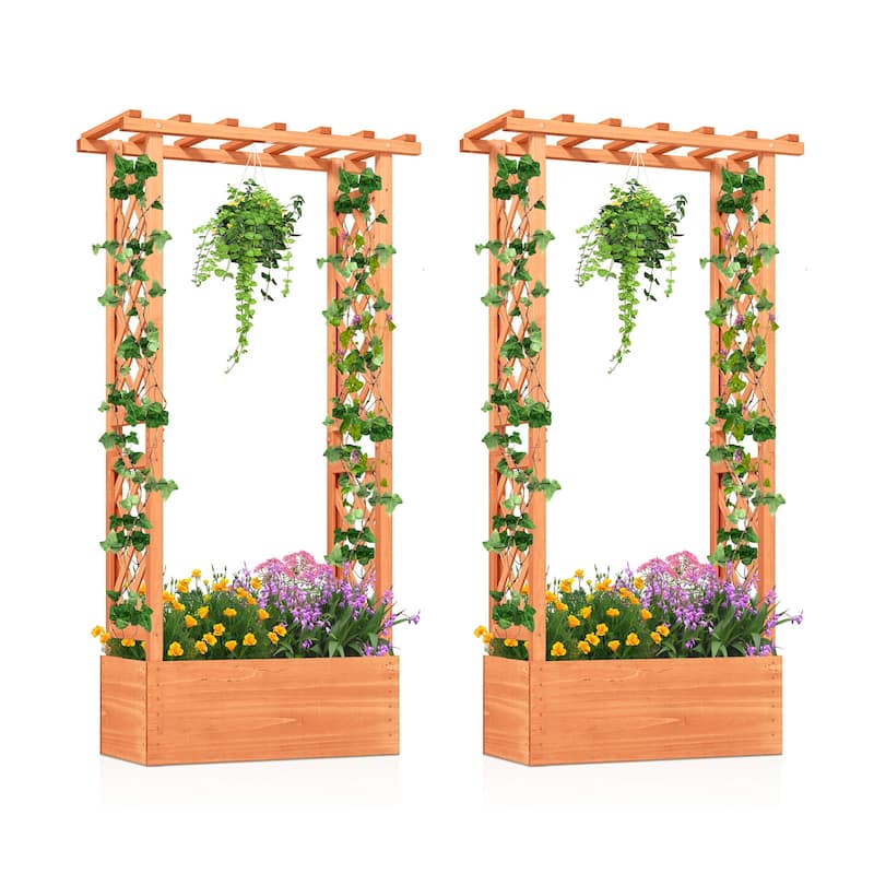 Gymax Raised Garden Bed Planter Box w/ Side & Top Trellis for Vine - Orange