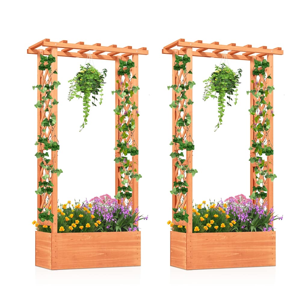 Gymax Raised Garden Bed Planter Box w/ Side & Top Trellis for Vine