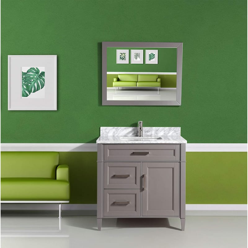 Vanity Art 36-Inch Single Sink Bathroom Vanity Set Carrara Marble Stone Top 3 Drawers 1 Shelf Undermount Sink with Free Mirror