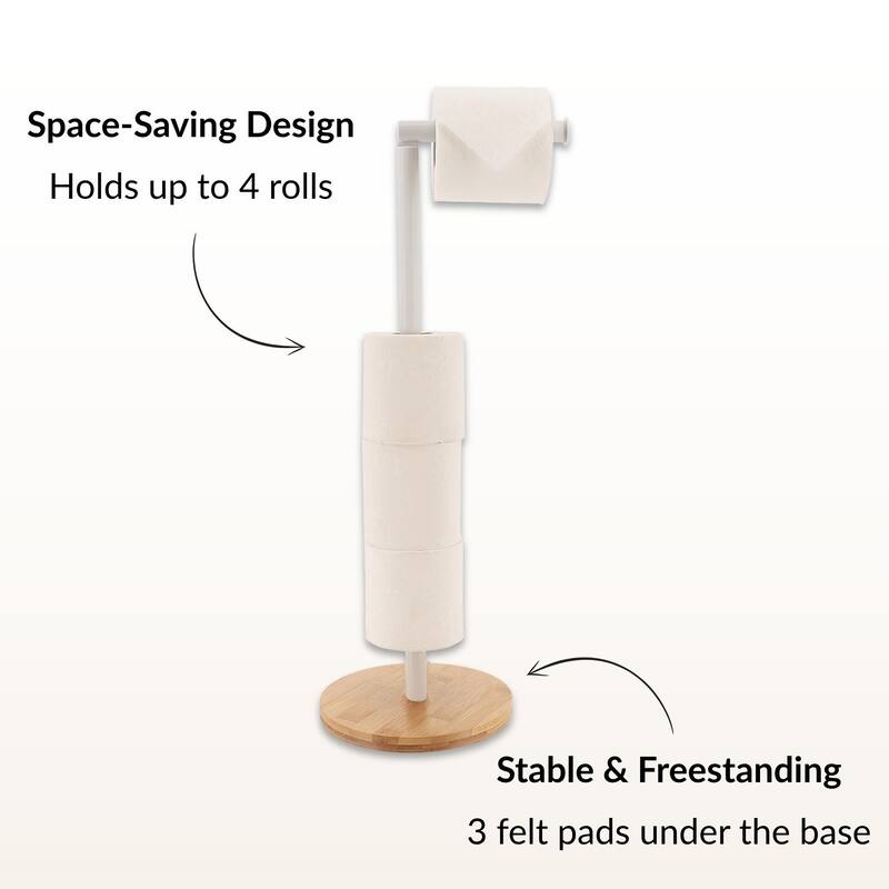 Freestanding Toilet Paper Holder Stand with Bamboo Base
