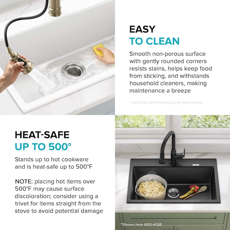 KRAUS Granite 33 inch 2-Bowl Undermount Drop-in Kitchen Sink