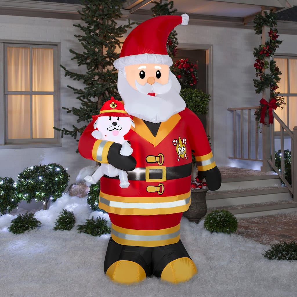 Gemmy Christmas Inflatable Firefighter Santa , 7 ft Tall