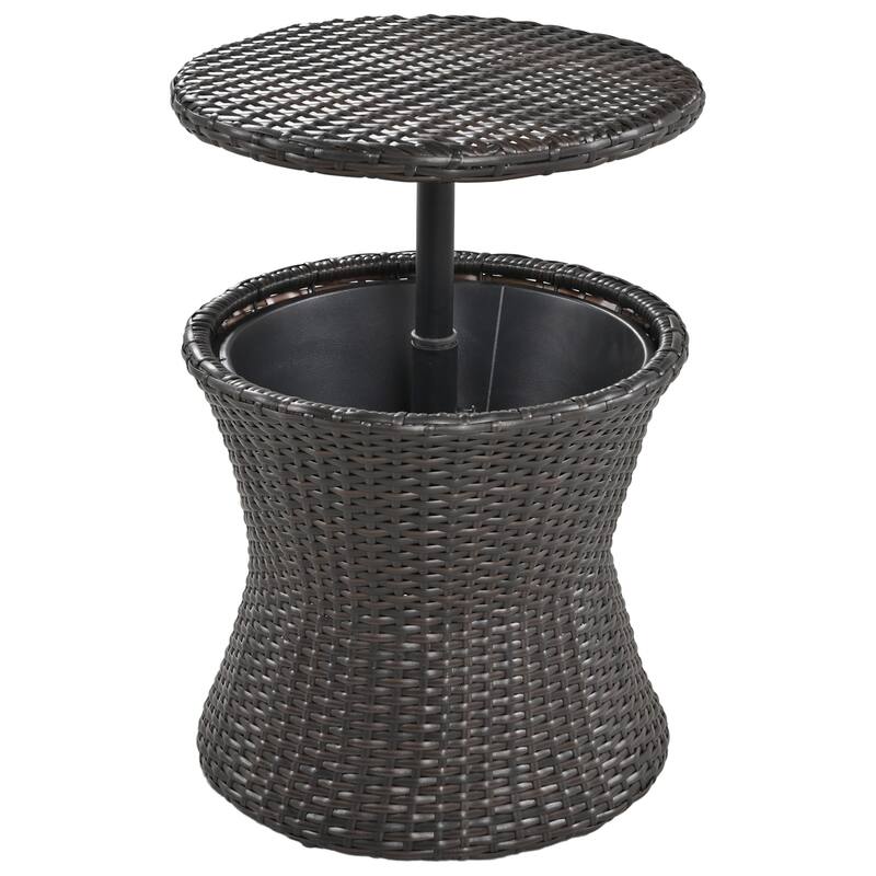 5 Pcs Outdoor Patio Furniture Set, All-Weather Patio Conversation Set with Wicker Cool Bar Table, Single Chairs and Ottomans