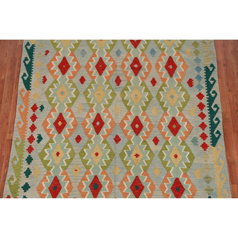 Hand Woven Oriental 100% Wool Carpet Southwestern Geometric Multi-Colored Kilim Area Rug - 8' 1'' X 5' 1''
