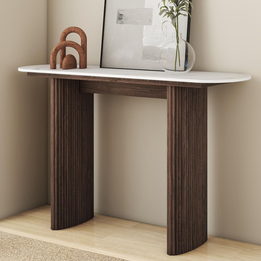 Marble Console Table Entryway Table with Fluted Base