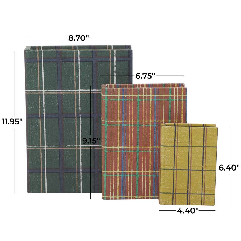 Faux Storage Book Decorative Box - Set of 3 Dark Brown, Gray, Cream, Beige, Multi Colored, Blue, White - Roche River Decor