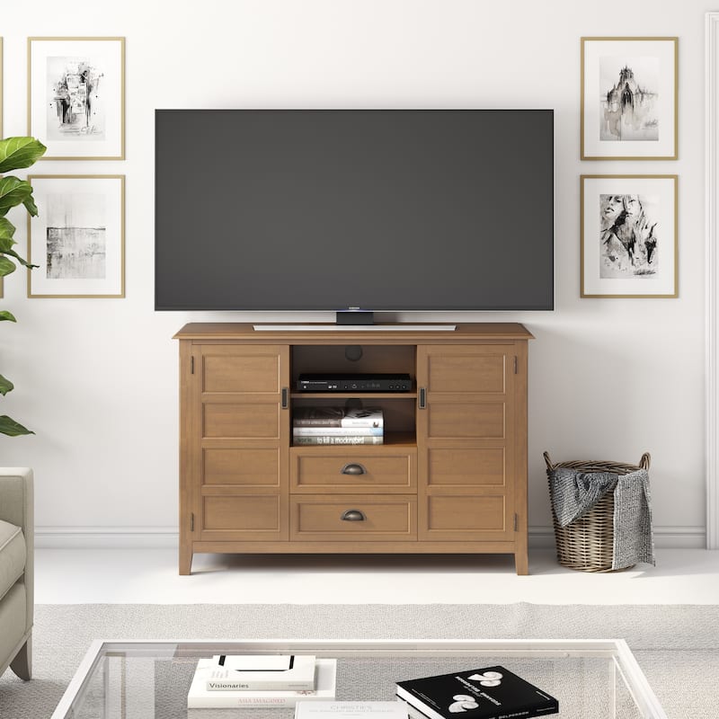 WYNDENHALL Portland SOLID WOOD 54 inch Wide Transitional TV Media Stand For TVs up to 60 inches - 54"w x 17.5"d x 36" h