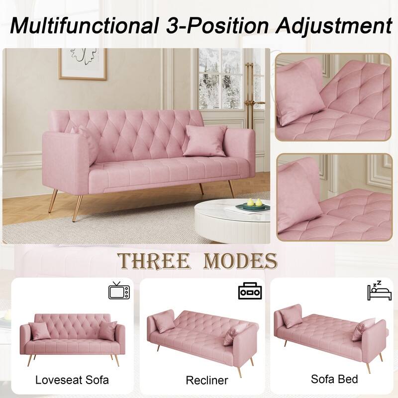 71" Velvet Green Gray Double Sofa Bed