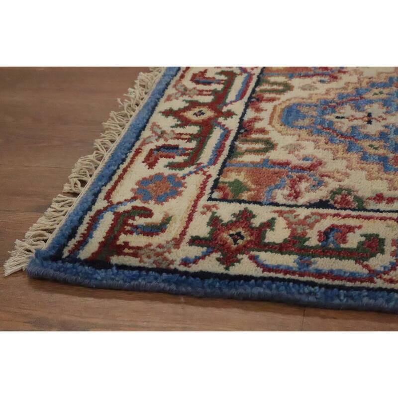 Hand Knotted Oriental 100% Wool Carpet Traditional Medallion Navy Blue & Blues Heriz (serapi) Area Rug - 3' 0'' X 2' 0''