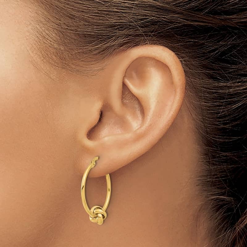 Curata 14k Yellow Gold Polished Knot Hoop Earrings - 26.65x22.42mm