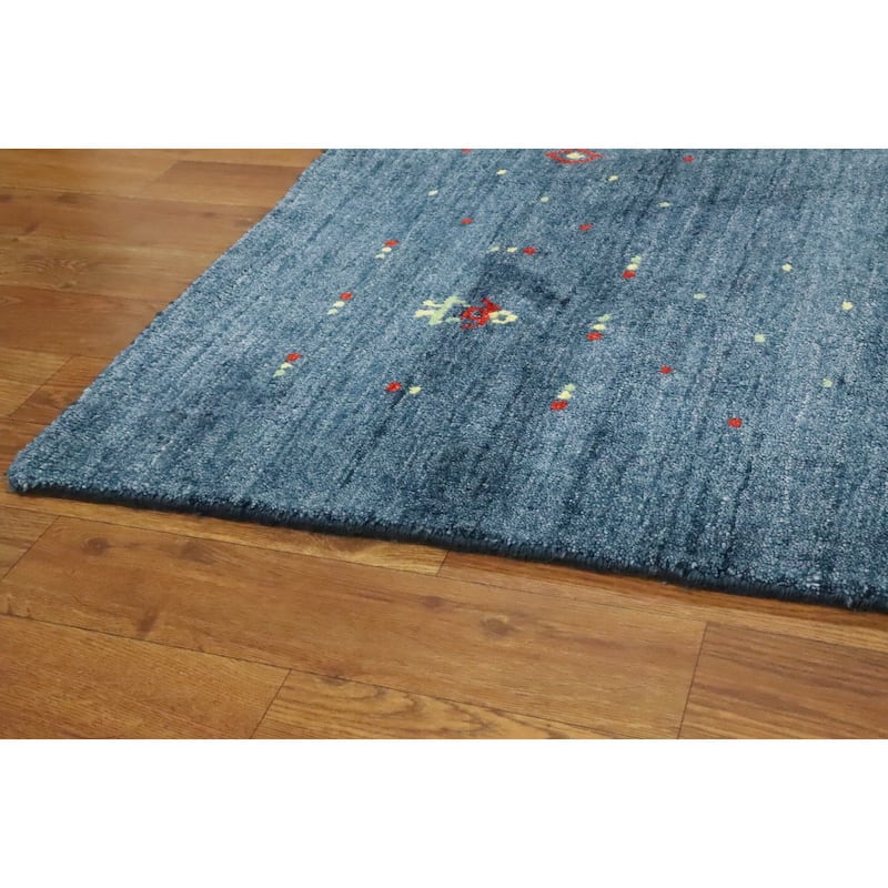 Hand Knotted Oriental Viscose Silk Carpet Tribal Animal Pictorial Navy Blue & Blues Gabbeh Area Rug - 9' 9'' X 7' 9''